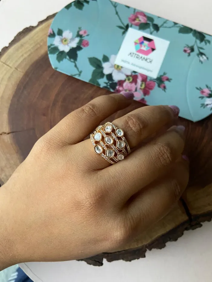 Attrangi Rings Nirmal Gold Indo Western Polki Ring Adjustable