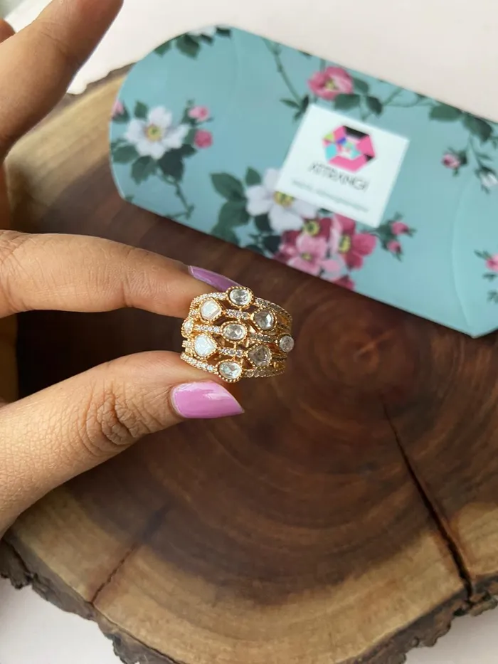 Attrangi Rings Nirmal Gold Indo Western Polki Ring Adjustable Attrangi Rings Nirmal Gold Indo Western Polki Ring Adjustable