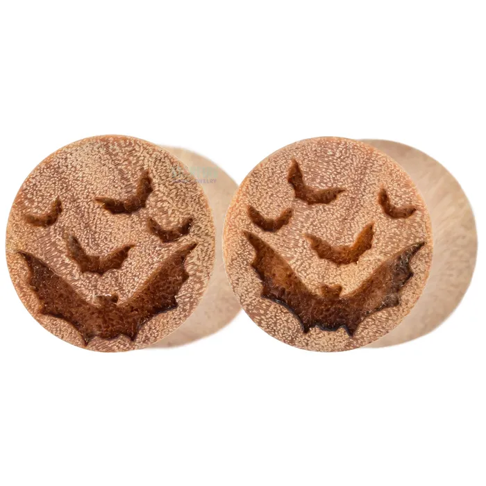Bats Wood Plugs Olivewood Esoteric Organics Earrings