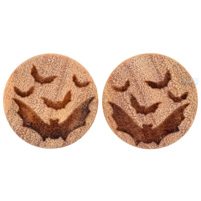 Bats Wood Plugs Olivewood Esoteric Organics Earrings