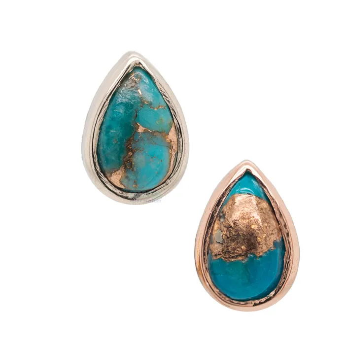 Body Vision BVLA Copper Blue Turquoise Pear in Bezel Threaded End in Gold Earrings Body Vision BVLA Copper Blue Turquoise Pear in Bezel Threaded End in Gold Earrings