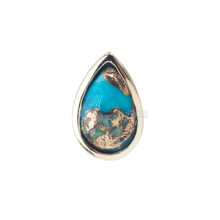 Body Vision BVLA Copper Blue Turquoise Pear in Bezel Threaded End in Gold Earrings