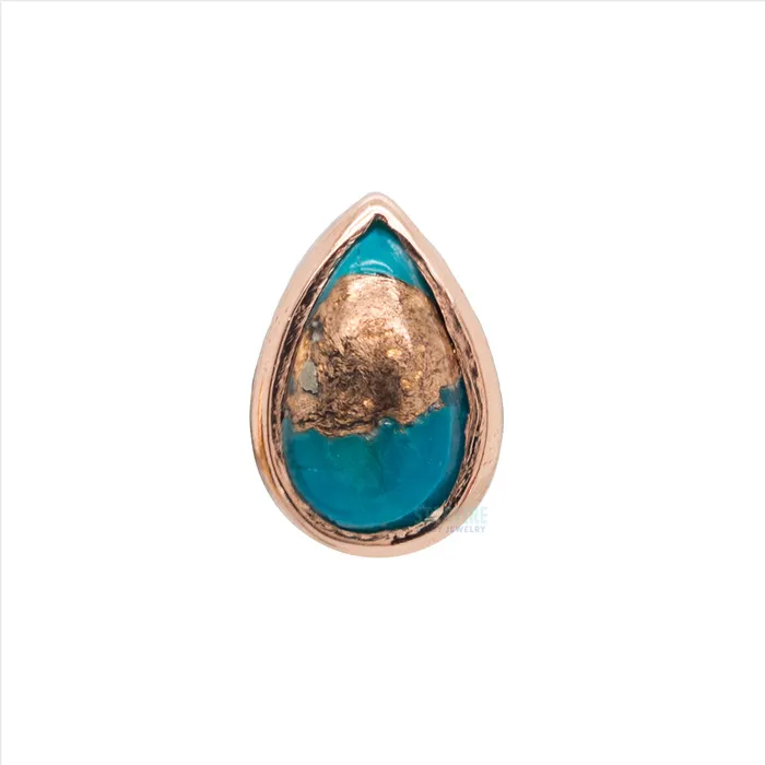 Body Vision BVLA Copper Blue Turquoise Pear in Bezel Threaded End in Gold Earrings
