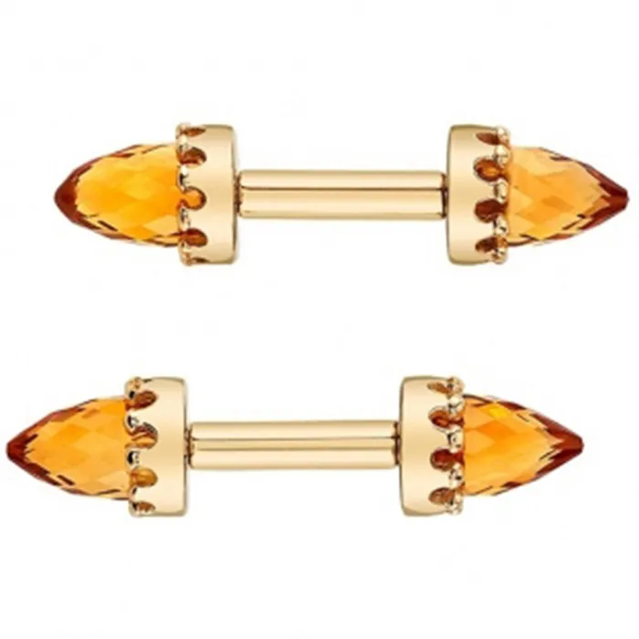 Body Vision BVLA Crown Bullet Nipple Barbells in Gold with Faceted Citrine Earrings Body Vision BVLA Crown Bullet Nipple Barbells in Gold with Faceted Citrine Earrings