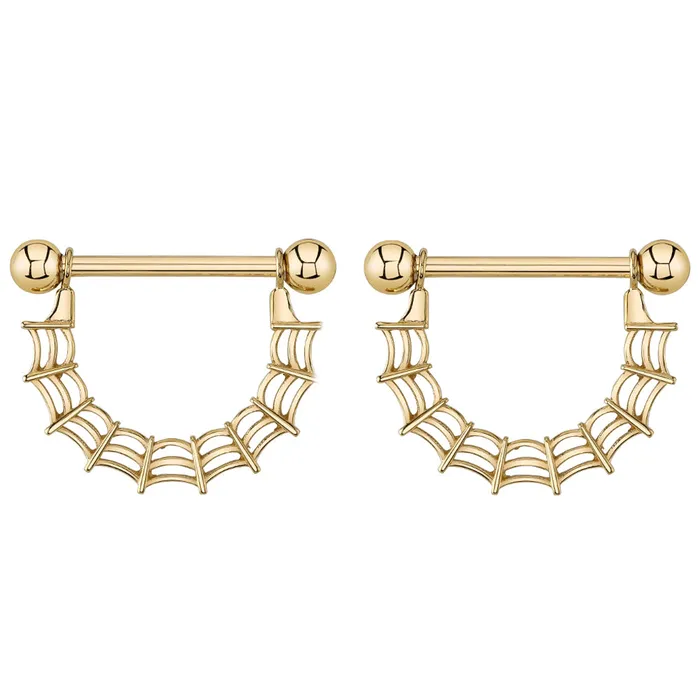 Body Vision BVLA Earrings Charlotte Stirrup Charm on Basic Gold Nipple Barbells