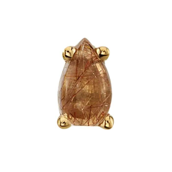Body Vision BVLA Earrings Rutilated Quartz Pear Cabochon 4 Prong Threaded End in Gold Body Vision BVLA Earrings Rutilated Quartz Pear Cabochon 4 Prong Threaded End in Gold
