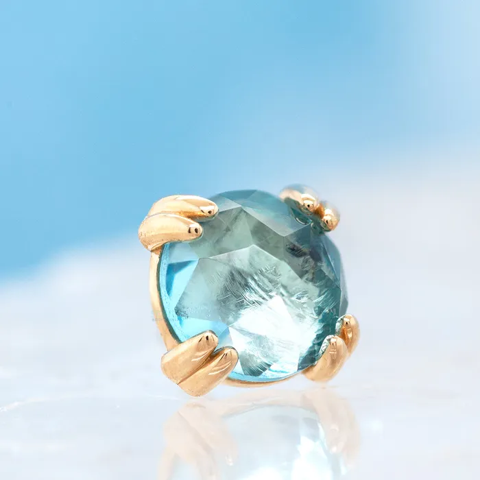 Body Vision BVLA Earrings threadless Rose Cut Swiss Blue Topaz Cab Prong Set Pin in Gold