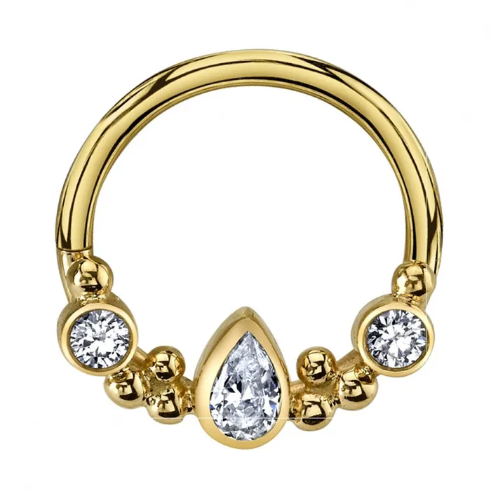 Body Vision BVLA Inside Out Eden Pear Hinge Ring in Gold with White CZs Rings Body Vision BVLA Inside Out Eden Pear Hinge Ring in Gold with White CZs Rings