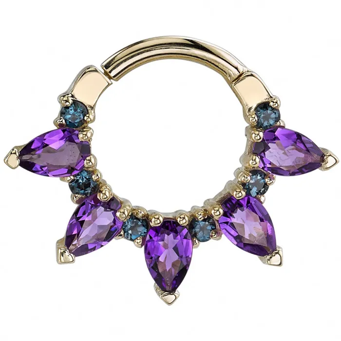 Body Vision BVLA Pear Kolo Hinge Ring in Gold with Mystic Topaz Amethyst Rings