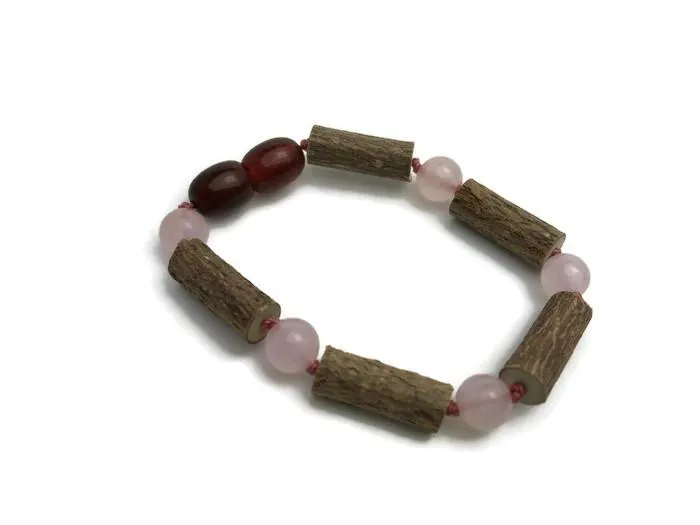 Bracelets Pink 55 Inch Hazelwood Rose Quartz Bracelet GERD Colic Eczema Baby Infant AE Bracelets Pink 55 Inch Hazelwood Rose Quartz Bracelet GERD Colic Eczema Baby Infant AE