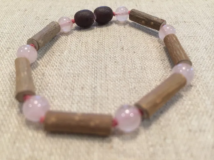 Bracelets Pink 55 Inch Hazelwood Rose Quartz Bracelet GERD Colic Eczema Baby Infant AE