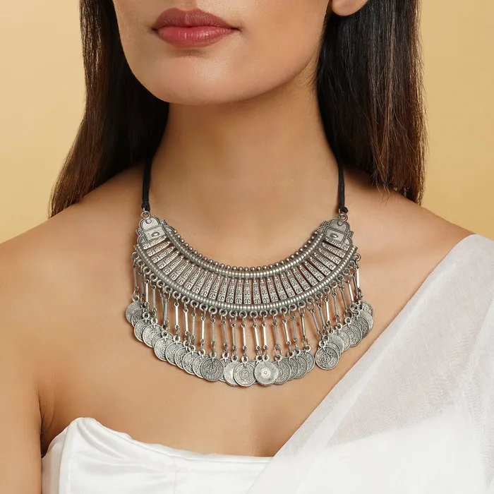 Chamak Silver Oxidised Necklace Teejh Necklaces