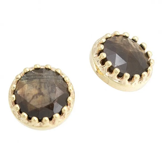 Crown Prong Threaded End in Gold with Rose Cut Zawadi Sapphire Body Vision BVLA Earrings Crown Prong Threaded End in Gold with Rose Cut Zawadi Sapphire Body Vision BVLA Earrings