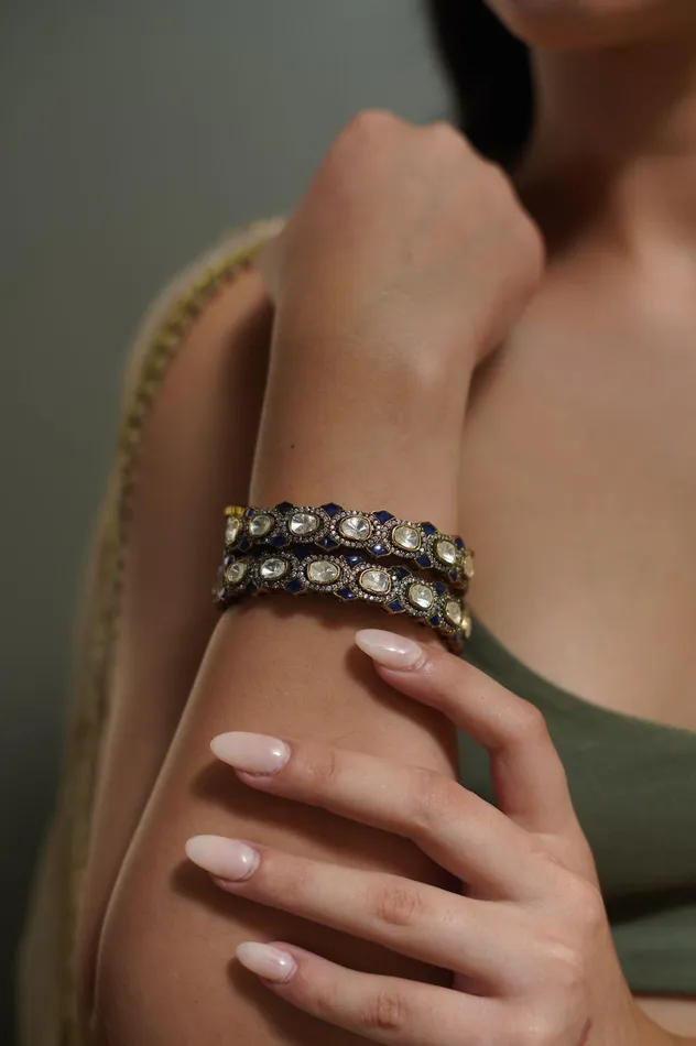 Dhara Antique Gold Moissanite Bangle With Meenakari Work Attrangi Bracelets