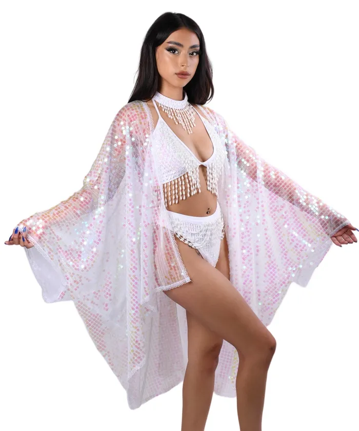Disco Sequin Kimono Pink Iridescent lumishopusa Earrings