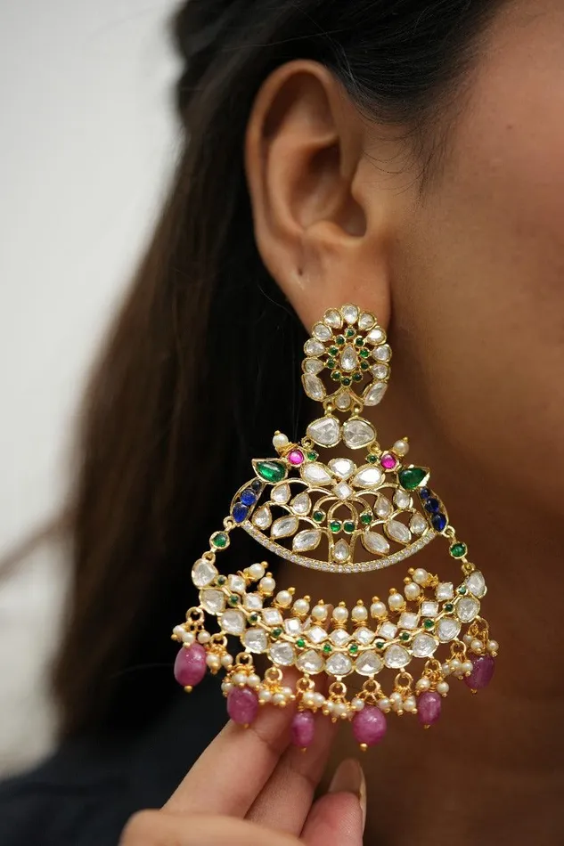 Earrings attrangi Bibbojaan Polki Oversized Dramatic Indian Earrings
