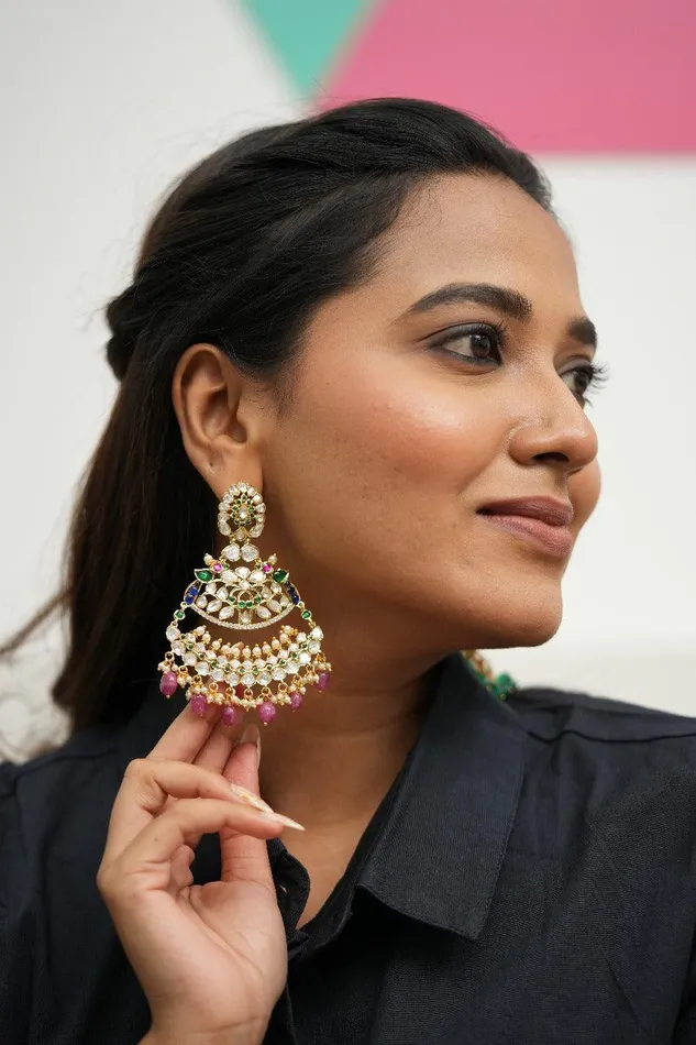 Earrings attrangi Bibbojaan Polki Oversized Dramatic Indian Earrings Earrings attrangi Bibbojaan Polki Oversized Dramatic Indian Earrings