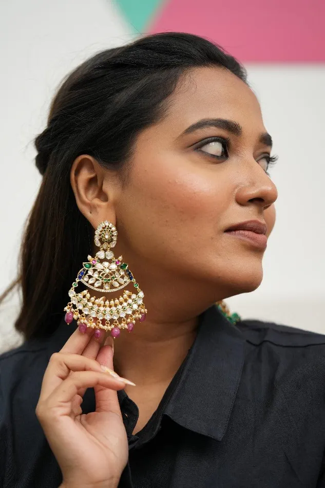 Earrings attrangi Bibbojaan Polki Oversized Dramatic Indian Earrings Earrings attrangi Bibbojaan Polki Oversized Dramatic Indian Earrings