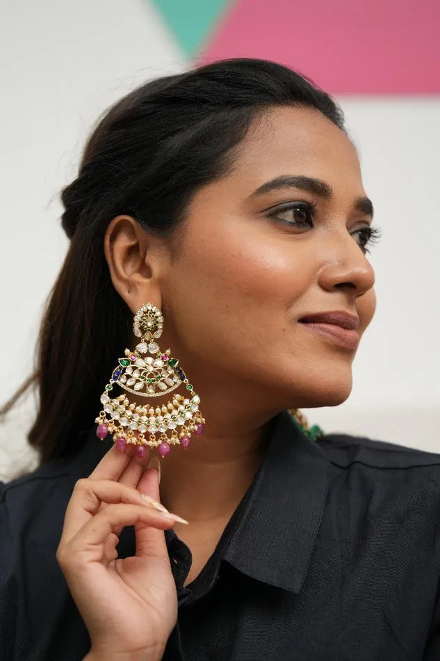 Earrings attrangi Bibbojaan Polki Oversized Dramatic Indian Earrings Earrings attrangi Bibbojaan Polki Oversized Dramatic Indian Earrings
