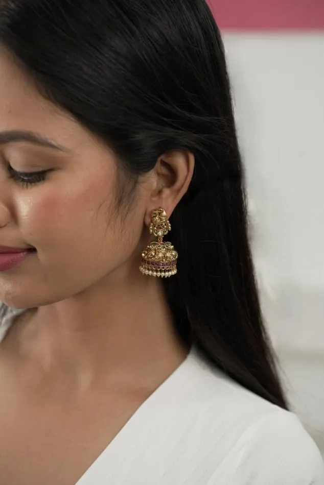 Earrings attrangi Mayoori MidSized Temple Jhumki Sone pe Suhaga Collection