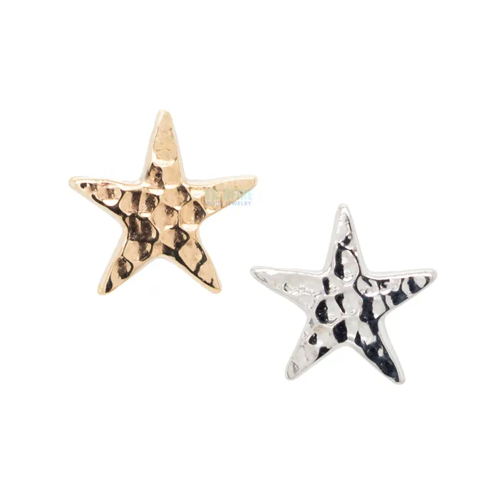 Earrings Body Vision BVLA Flat Star Threaded End HAMMERED FINISH in Gold