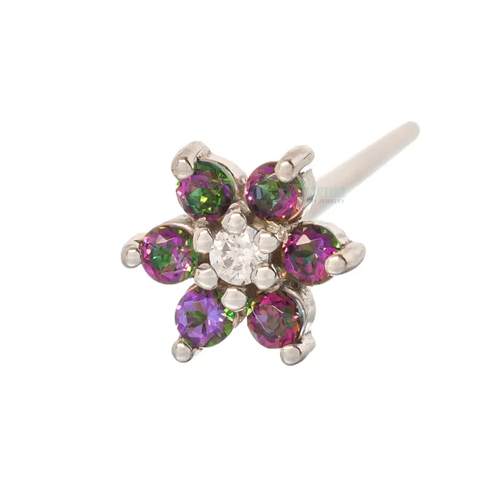 Earrings Body Vision BVLA Flower 2 Nostril Screw in Gold with Mystic Topaz a White CZ