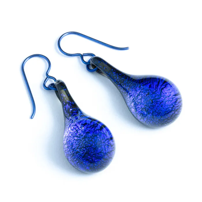 Earrings Gorilla Glass Dichroic Glass Earrings Blue Purple