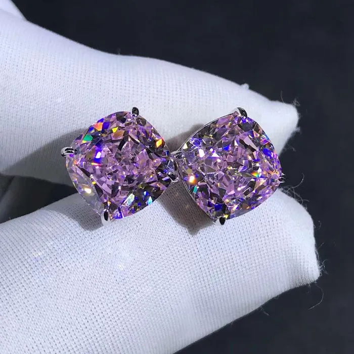 Earrings Leyloon Jewelry 4 Carat Pink Cushion Cut Solitaire VVS Moissanite Stud Earrings