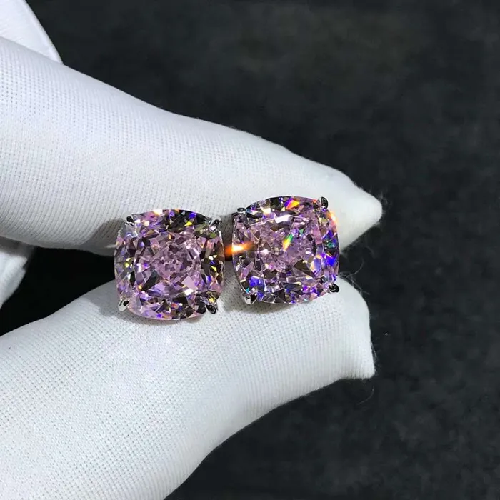 Earrings Leyloon Jewelry 4 Carat Pink Cushion Cut Solitaire VVS Moissanite Stud Earrings