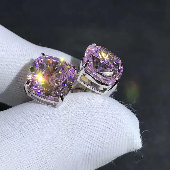 Earrings Leyloon Jewelry 4 Carat Pink Cushion Cut Solitaire VVS Moissanite Stud Earrings