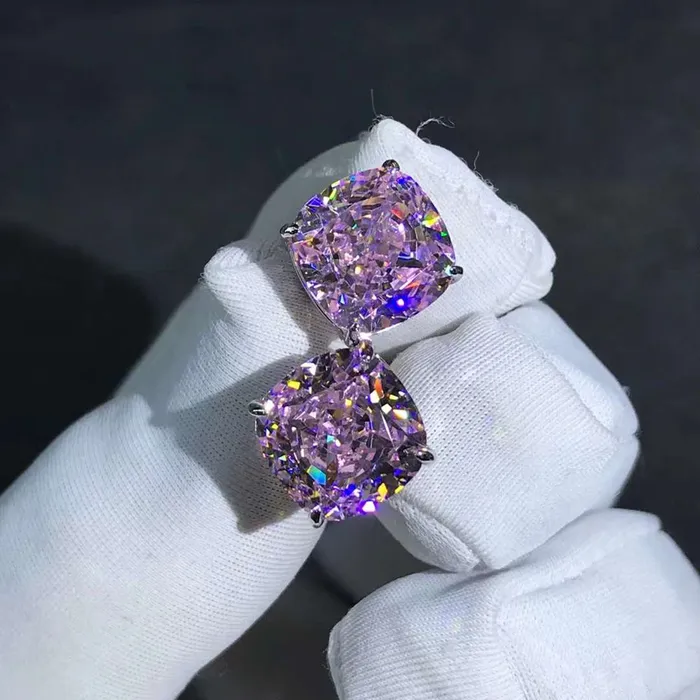 Earrings Leyloon Jewelry 4 Carat Pink Cushion Cut Solitaire VVS Moissanite Stud Earrings