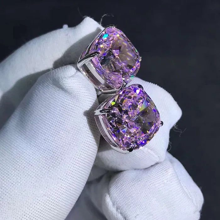 Earrings Leyloon Jewelry 4 Carat Pink Cushion Cut Solitaire VVS Moissanite Stud Earrings