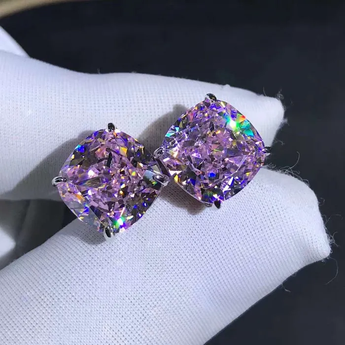 Earrings Leyloon Jewelry 4 Carat Pink Cushion Cut Solitaire VVS Moissanite Stud Earrings