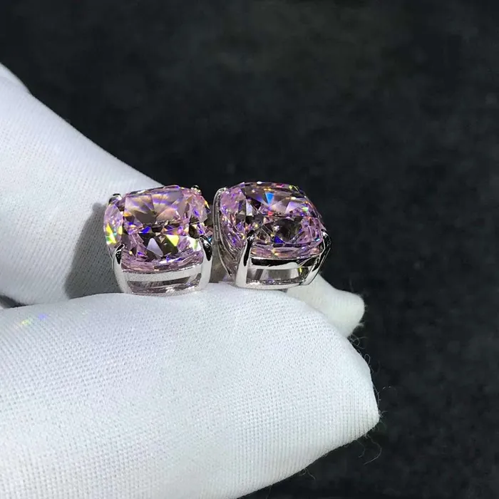 Earrings Leyloon Jewelry 4 Carat Pink Cushion Cut Solitaire VVS Moissanite Stud Earrings