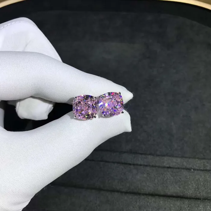Earrings Leyloon Jewelry 4 Carat Pink Cushion Cut Solitaire VVS Moissanite Stud Earrings