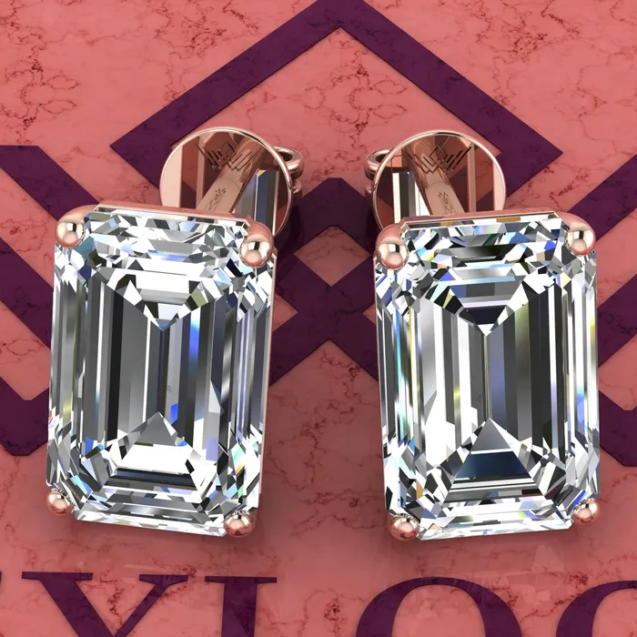 Earrings Leyloon Jewelry 5 CT x2 Medium Emerald Cut Stud D Color Basket Moissanite Earrings