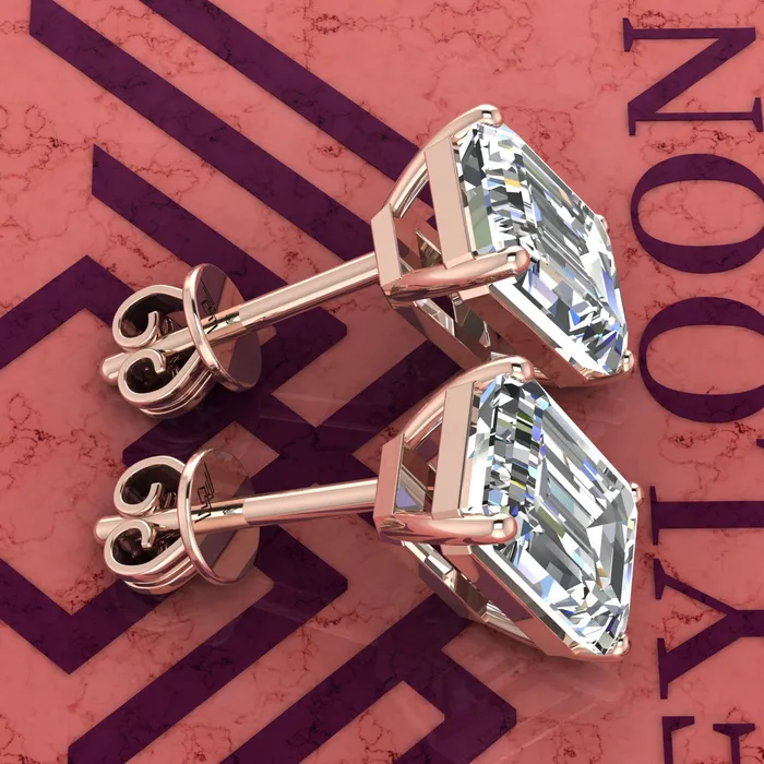 Earrings Leyloon Jewelry 5 CT x2 Medium Emerald Cut Stud D Color Basket Moissanite Earrings