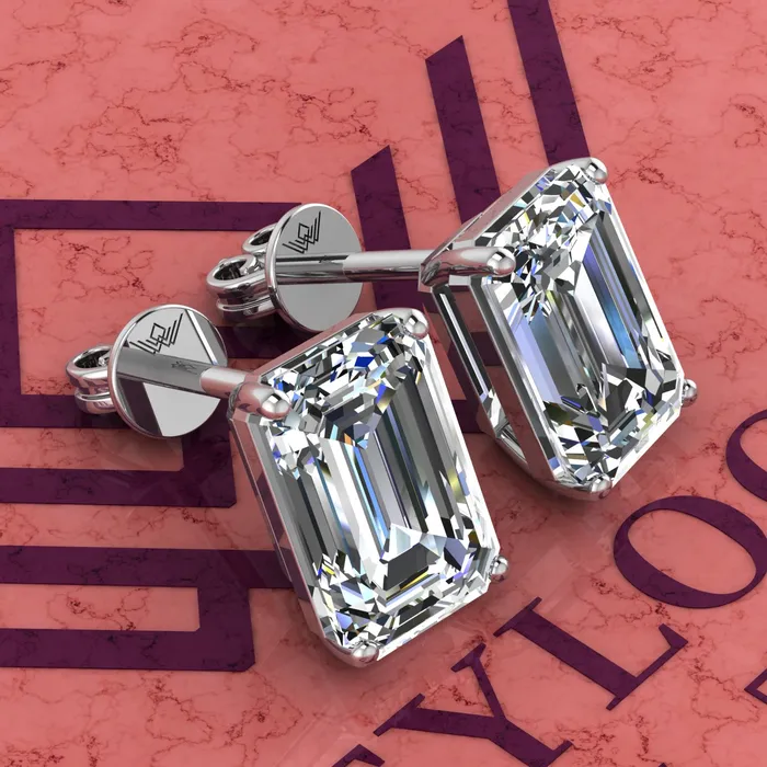 Earrings Leyloon Jewelry 5 CT x2 Medium Emerald Cut Stud D Color Basket Moissanite Earrings
