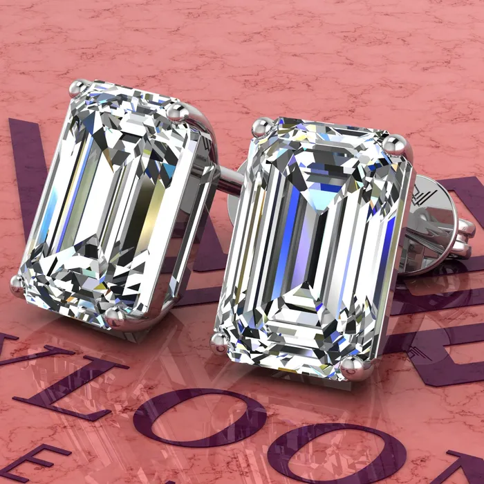 Earrings Leyloon Jewelry 5 CT x2 Medium Emerald Cut Stud D Color Basket Moissanite Earrings