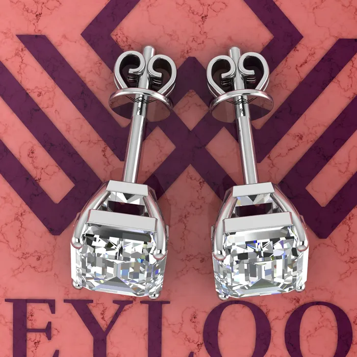 Earrings Leyloon Jewelry 5 CT x2 Medium Emerald Cut Stud D Color Basket Moissanite Earrings