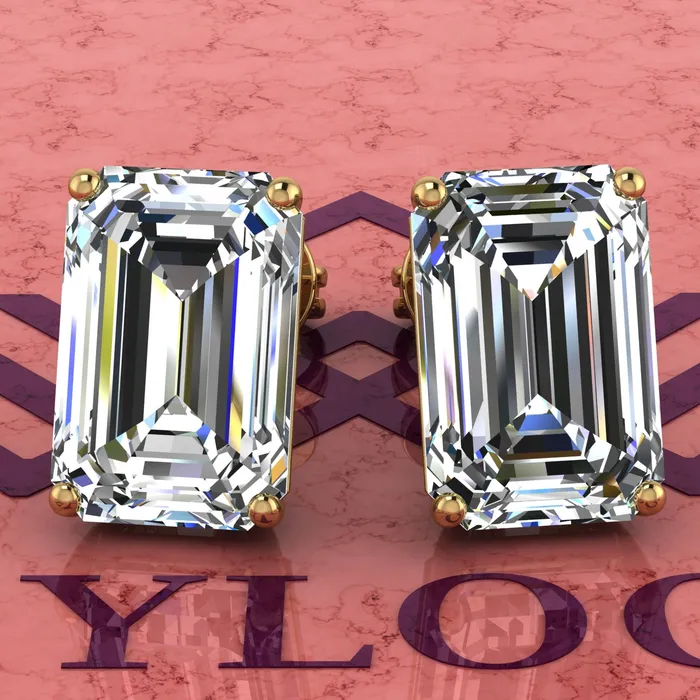 Earrings Leyloon Jewelry 5 CT x2 Medium Emerald Cut Stud D Color Basket Moissanite Earrings