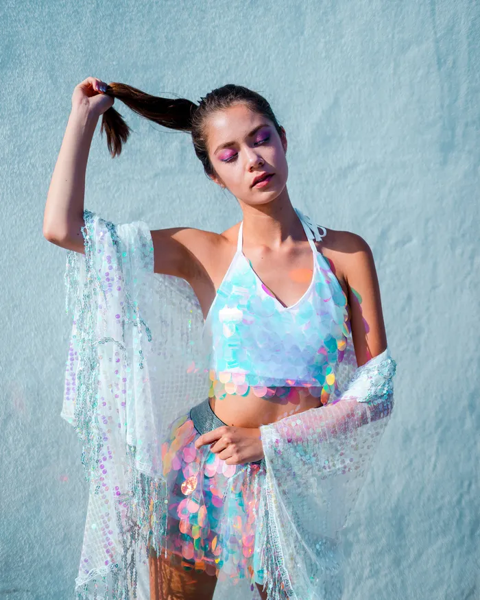 Earrings lumishopusa Disco Sequin Tassel Kimono Pink Iridescent