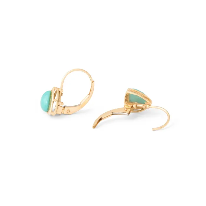 Earrings Mexican Turquoise and 14k Gold Drop Earrings Vintage
