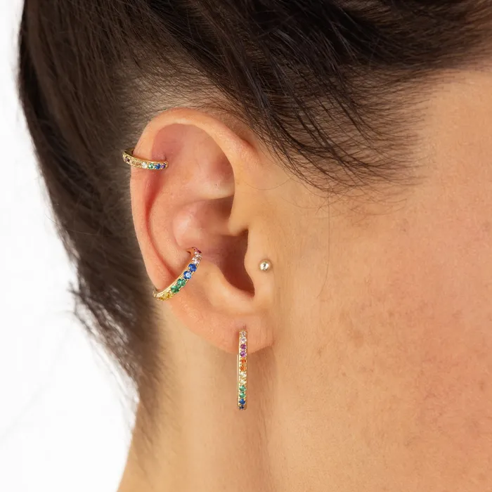 Earrings Scream Pretty Huggie Earrings with Rainbow Stones Earrings Scream Pretty Huggie Earrings with Rainbow Stones