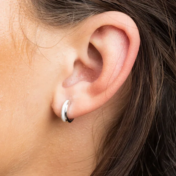 Earrings Scream Pretty Silver Candy Stripe Huggie Earrings in White