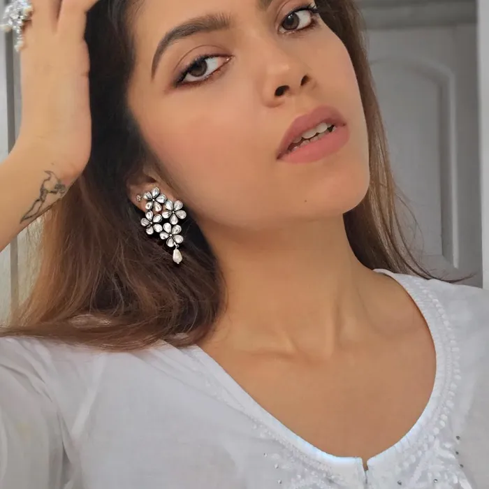 Earrings Teejh Vamika Floral Polki Silver Oxidized Earrings Earrings Teejh Vamika Floral Polki Silver Oxidized Earrings