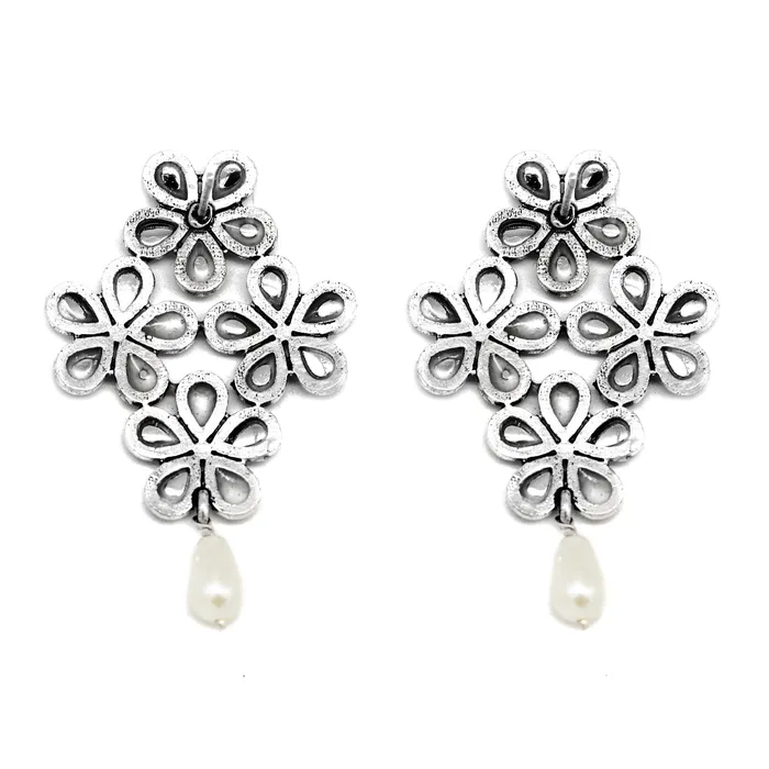 Earrings Teejh Vamika Floral Polki Silver Oxidized Earrings Earrings Teejh Vamika Floral Polki Silver Oxidized Earrings