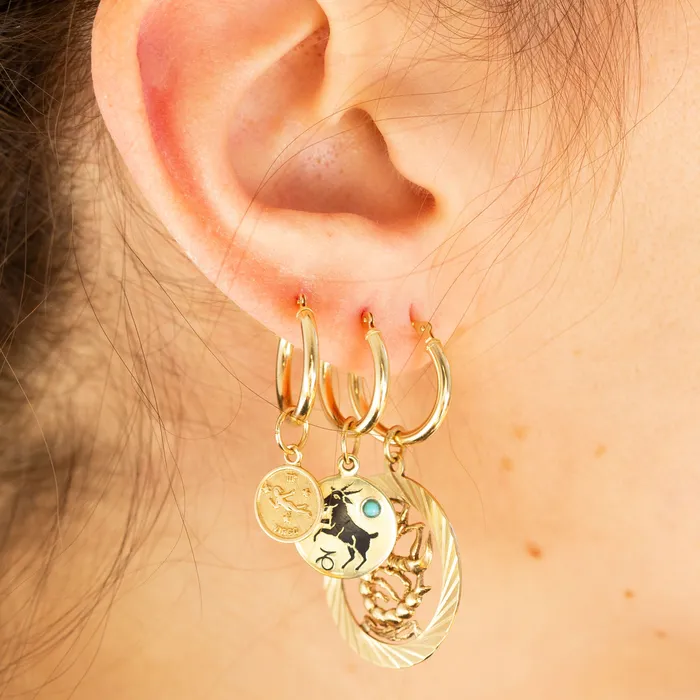 Earrings Vintage Gemini 14k Gold Roped Rim Zodiac Charm