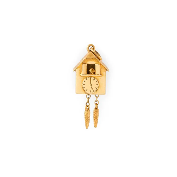 Earrings Vintage Movable Cuckoo Clock 14k Gold Charm