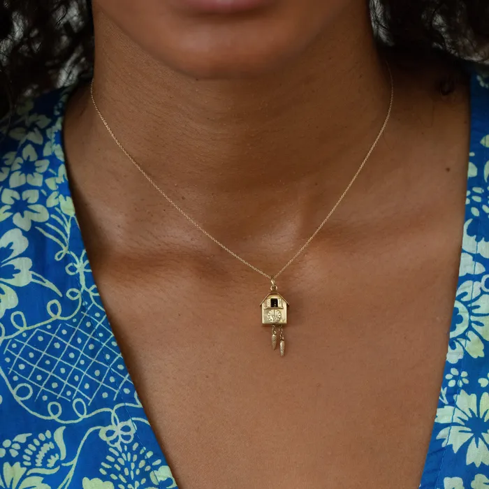 Earrings Vintage Movable Cuckoo Clock 14k Gold Charm
